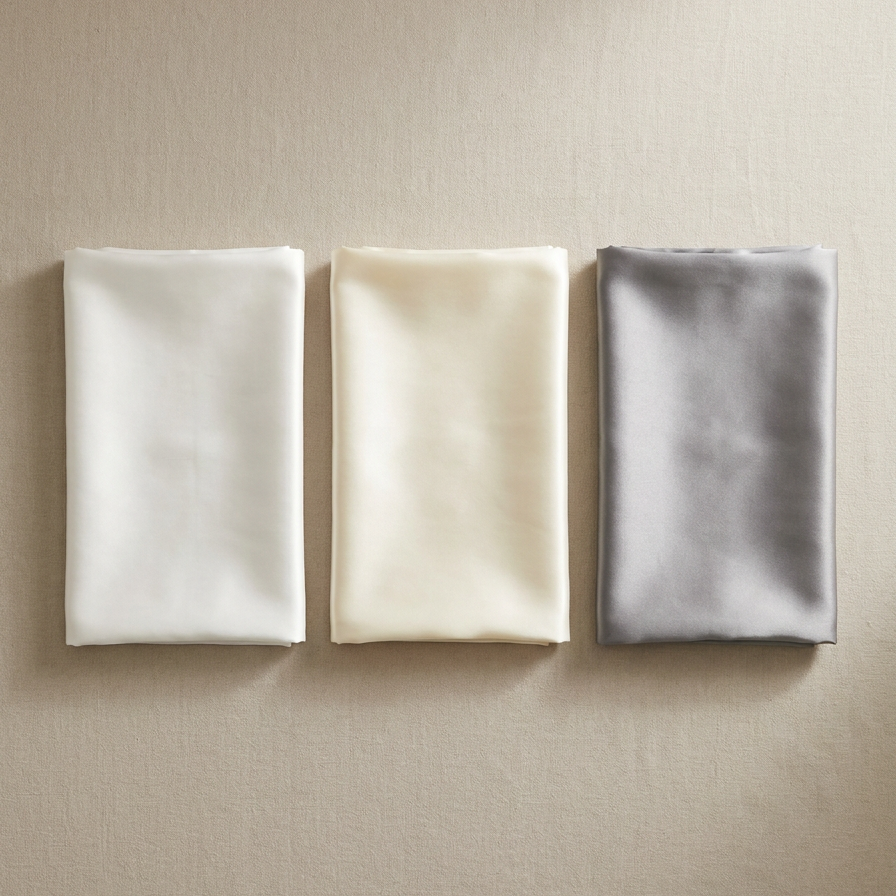 Taies d'oreiller Séri en satin, 3 coloris : blanc, ivoire et gris clair